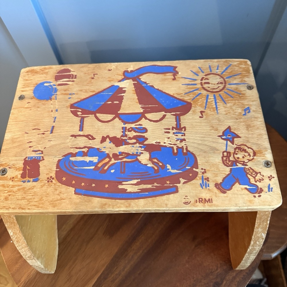 Vintage IRMI Circus Step Stool 1950's Carnival County Fair Wood‎ Stool Carousel
